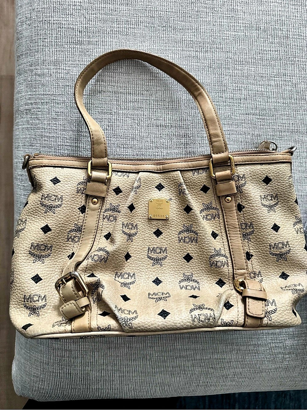 MCM Visetos Monogram Tote Shoulder Bag Tan & Brown